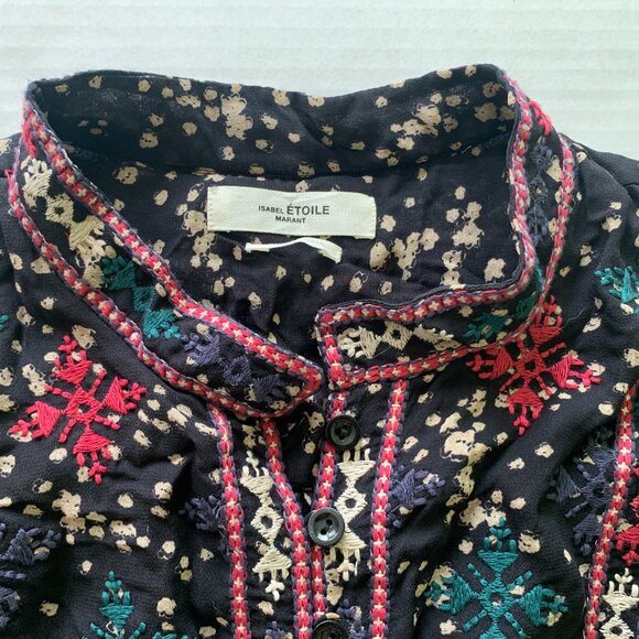 Isabel Marant Blouse Sz 36 S Black Embroidered Boho Tunic Holiday Snowflakes - Picture 14 of 15